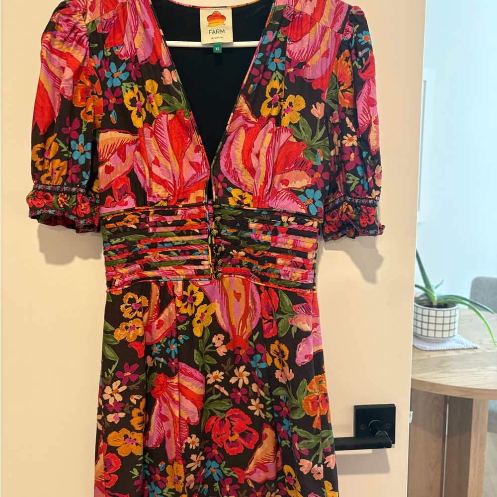 Farm Rio Black Spring Bananas Print Minidress - Picture 2 of 6
